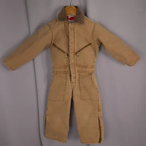 Vtg Walls Blizzard Pruf Coveralls Kids 4 Brown Canvas Quilt Lined Workwear Suit - Picture 1 of 24