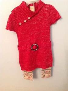 Faded Glory Girls Holiday Red And Gray Shirt And Pants 2 Piece Set Size XS (4-5) - Picture 1 of 10