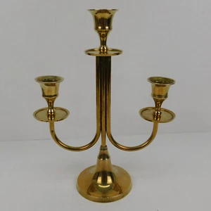 Vtg Solid Brass Three Arm Candelabras 9.5 " Made in India Candlesticks Holders - Picture 1 of 20