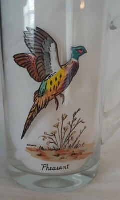 Carwin Pheasant Hand Painted Signed Glass Pitcher Decanter gamebirds barware  - Image 1 of 4
