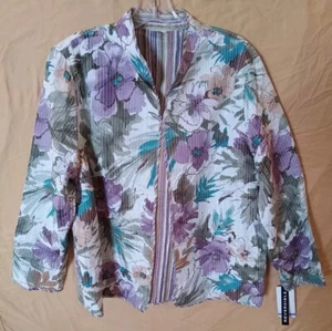 Chaqueta Alfred Dunner 18 Nueva Con Etiquetas Lila Blanca Floral Reversible Cebra Pastel Rayas - Imagen 1 de 6