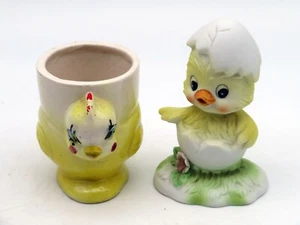 Vintage Eierbecher Küken und Lefton Japan anthropomorphe Küchendeko Ostern MCM - Bild 1 von 5