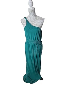 J. Crew Dress Maxi Green Color One Shoulder Pockets Women's Medium - Picture 1 of 9