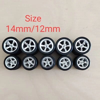 RUEDAS GOMA 5 RADIOS PERSONALIZADAS NEUMÁTICOS 5 JUEGOS 1/64 CROMO TAMAÑO 14MM/12MM Foto 1 de 4