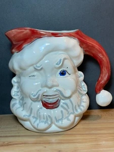 Vtg Winking Santa Ceramic Pitcher Hand Painted Christmas Jamar Mallory Mold 7" - Picture 1 of 14