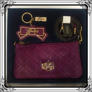 GUESS Ladies Girls Purple Small Printed Clutch Causal Evening Party Bag Gift Box - Picture 1 of 7