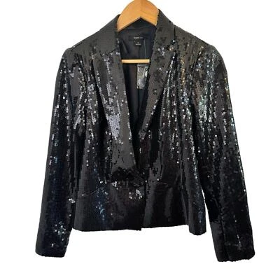 Double Zero Black Sequin Blazer One Button Front Jacket Women's M NWOT - Image 1 of 4