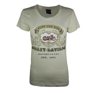 Damas Harley Davidson Nuevas Camisetas RIDE THE HOG Algodón Calce Cuerpo Prendas para el torso 26 - Imagen 1 de 2