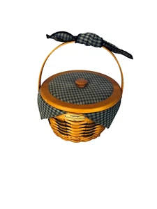 2000 Longaberger Homestead Apple Basket Combo Green Plaid Liner Lid & Protector - Picture 1 of 6