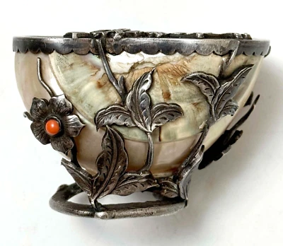 纯银鹦鹉螺壳鱼缸盘带石头 — 第 1/4 张图片