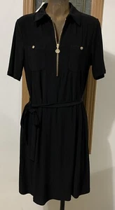 Anne Klein Shirt Dress Size 10 Black Knee Length Half Zip Stretch Workwear - Picture 1 of 9