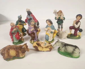 Vintage Italien italienische Krippe Krippe handbemalt Resin Figuren 12 Stück *lesen* - Bild 1 von 19