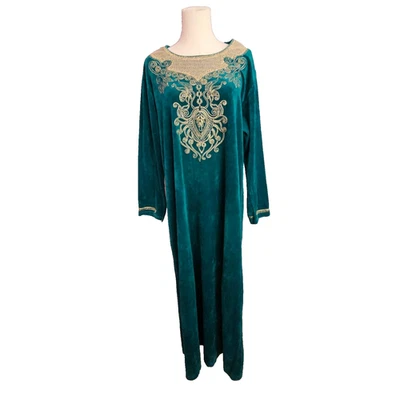 Vestido Bata Turco 100% Algodón TERCIOPELO KAFTAN Verde Esmeralda Metálico Dorado Emb XXL Foto 1 de 4