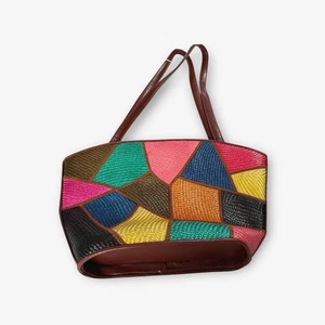 Cartera Le Sac Buri Palm Fibra Natural Bolso Cartera Colorido Patchwork - Imagen 1 de 10