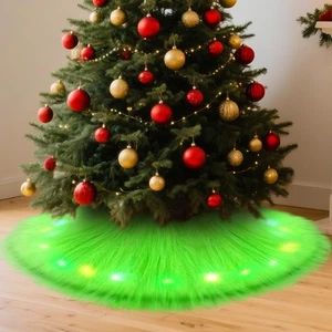Green Christmas Tree Skirt with LED Light 72 Inch Fur Xmas Tree Collar Mat Pu... - Picture 1 of 6