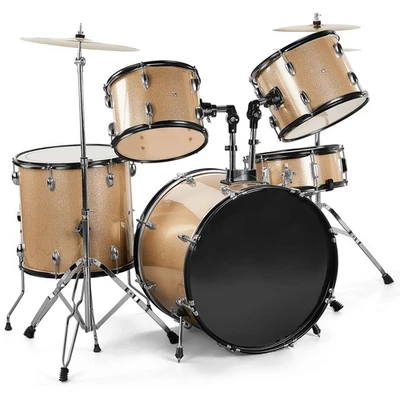 5-Piece Complete Full Size Pro Adult Drum Set Kit with Genuine Remo Heads - Image 1 of 4