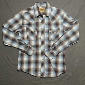 Wrangler Retro Western Pearl Snap Shirt Youth S Blue/White Plaid Long Sleeve - Picture 1 of 6