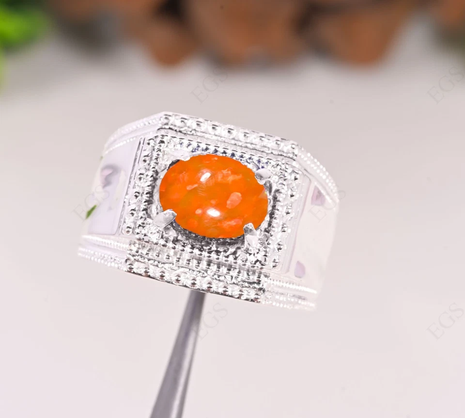 Anillo de ópalo Orenge para hombre anillo de plata de ley 925 anillo de piedras preciosas todos los tamaños de anillo Foto 1 de 4