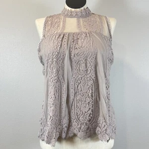 Luna Rae Womens Dusty Rose Floral Lace Sleeveless Blouse Mock Neck Tank Size XL - Picture 1 of 13