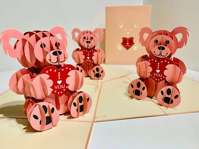 Origami Pop Cards Teddy Bear Pop Up Greeting Card Happy Mother's Day I LOVE YOU - Image 1 of 4