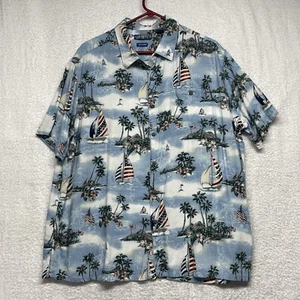 Vintage Campia Hawaiian Shirt Men’s XXL American Flag Palms Flowers Easy Care - Picture 1 of 6