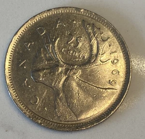 1969 Canada Quarter Twenty Five Cents Coin Caribou Canadian Money - Picture 1 of 2