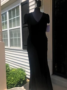 J S Collections Black Formal Gown Size 8 with buttons down the side zipper back - Picture 1 of 12