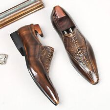 Men's Formal Shoes Crocodile Pattern Brown Handmade Leather Shoes