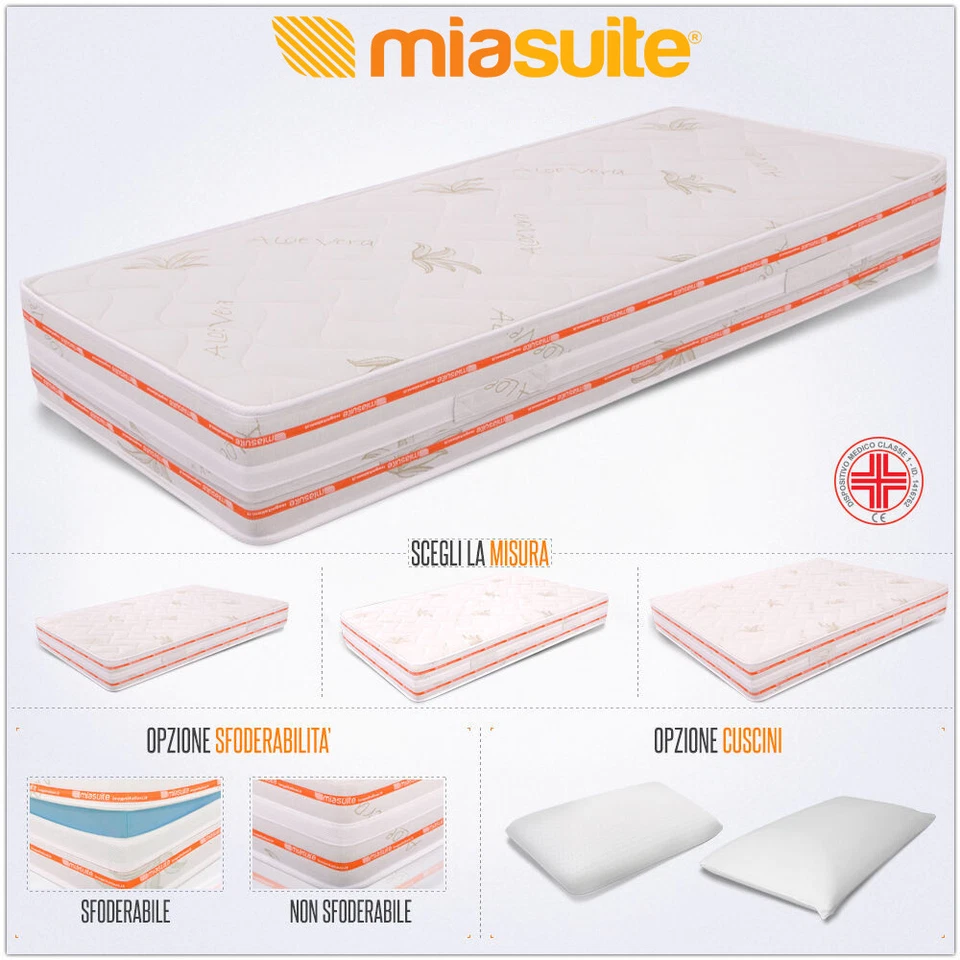 1663470-miasuite Easy H22 180x195 Memory Aloe vera Bianco 80 x 190 cm