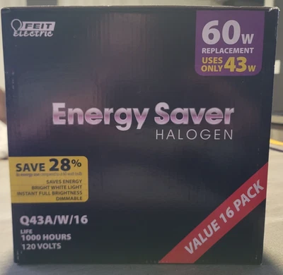 Feit Electric Light Bulb 60W Energy Saver 60 Watt (16 Pack) Q43A/W/16 - Image 1 of 4