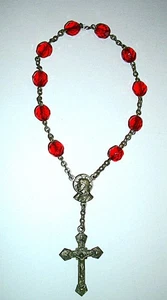 Antique/Vtg Catholic Decade Rosary Bracelet Cut Bright Red Crystal Beads ITALY - Picture 1 of 7