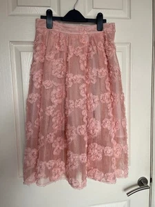 H&M pink lace floral flare embroidered short skirt - Size UK 10 - Picture 1 of 7