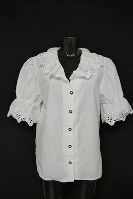 Gr.44 Trachtenbluse weiß Bluse für Dirndl Folk Line mit Spitze Stickerei TB10049 - Bild 1 von 4