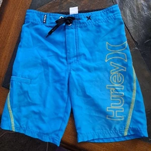 Boys "Hurley"Board Shorts. Color-Blue with Florescent Accents.Size-6.Mesh Pocket - Picture 1 of 9