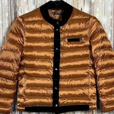 Chaqueta acolchada de plumón Jack Williams para mujer con ribete de terciopelo de cobre a presión y cremallera para dama XL Foto 1 de 4