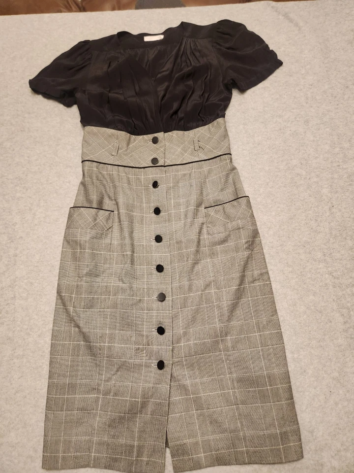 Vestido Badgley Mischka Midi Para Mujer XS Top de Seda Falda a Cuadros Cottagecore De Colección Foto 1 de 4