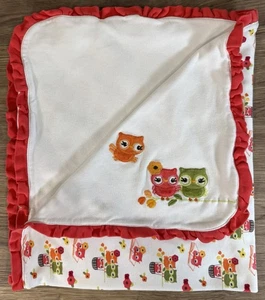 Gymboree Girls Baby Owls On Branch Ruffled Blanket Lovey Pink White 2013 Green - Picture 1 of 8