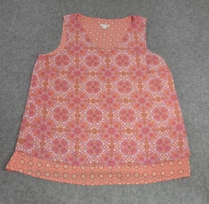 J Jill Sleeveless Blouse Women Large Pink Orange Boho Contrast Print Tunic Ligh - Picture 1 of 12