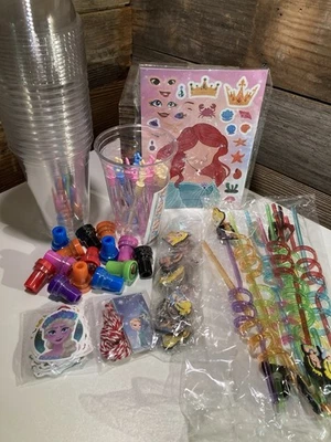 Festa de princesa da Disney para 12 saques sacos adesivos copos bolhas chaveiros e& - Imagem 1 de 4