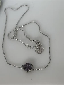 Kendra Scott Silver tone Necklace Tess purple Iridescent Drusy Pendant w/box - Picture 1 of 6