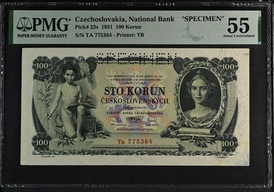 i-200009 Czechoslovakia 100 Korun 1931 SPECIMEN. PMG 55 - Image 1 of 2