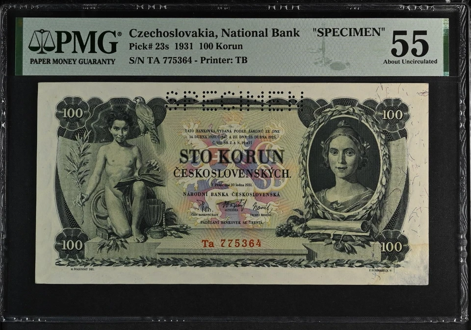 i-200009 Czechoslovakia 100 Korun 1931 SPECIMEN. PMG 55 - Image 1 of 2