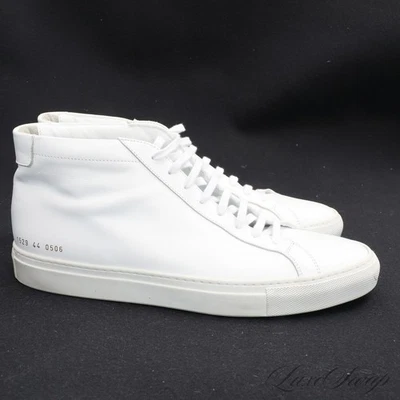 Common Projects Made in Italy 1529 / 0506 Optic White Leather Mid Sneakers 44 NR - Image 1 of 4