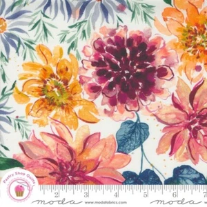 Moda FLORIBUNDA 39800 11 Cream Blue Floral CREATE JOY Quilt Fabric WATERCOLOR - Picture 1 of 6