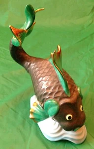HEREND BRONZE TURQUOISE GOLD KOI CARP FISH 15CMS TALL - Picture 1 of 14