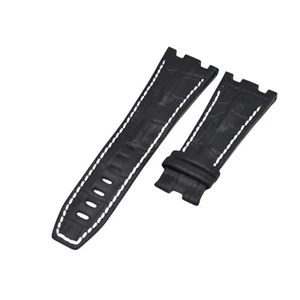 28mm Black Leather Watch Strap For Audemars Piguet Royal Oak 42 Grip Tang Buckle - Picture 1 of 6