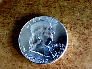 Gem B Uncirculated 1956 Franklin Full Bell Lines (FBL) Silver Half $ C4 - Bild 1 von 3