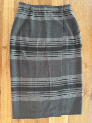 Lauren Ralph Lauren Womens Vintage LRL Wool Wrap Maxi Skirt 16 Gray Stripe Y2K - Image 1 of 4