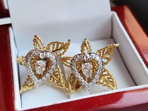 Heavy 18K Gold Platinum 1.14ctw Diamond Heart Earrings With Star Jackets 12.2gr - Picture 1 of 15