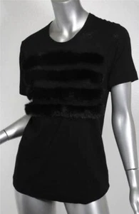 COMME DES GARCONS 2015 Mujer Negro Algodón Imitación Piel Rayas Camiseta Top M NUEVA - Imagen 1 de 4